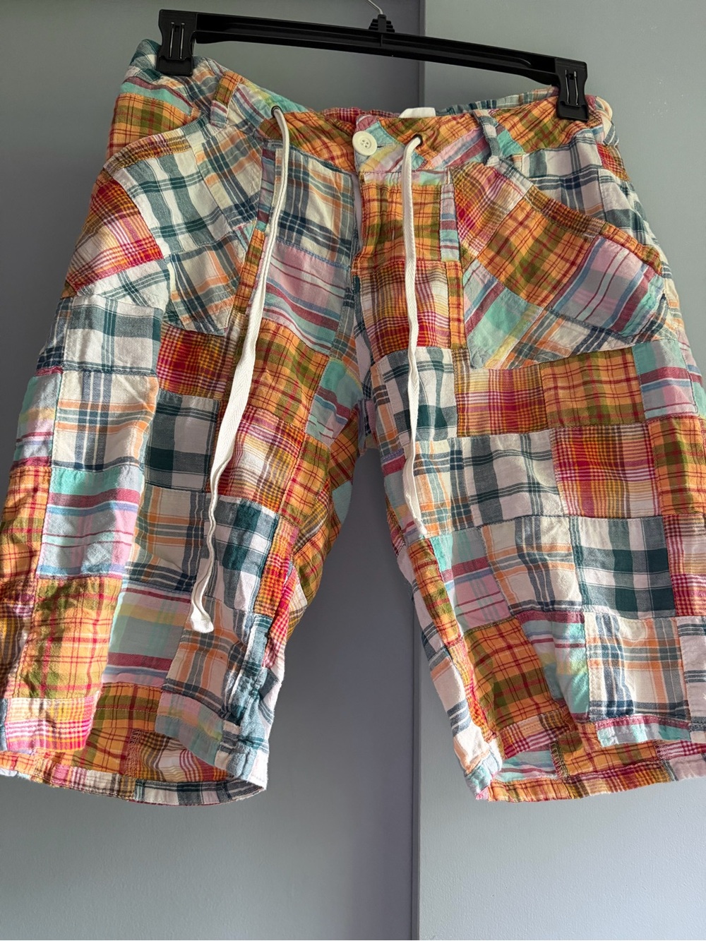 NOR Multicolor Patchwork Plaid Shorts - Yellow, Blue, Green, Pink